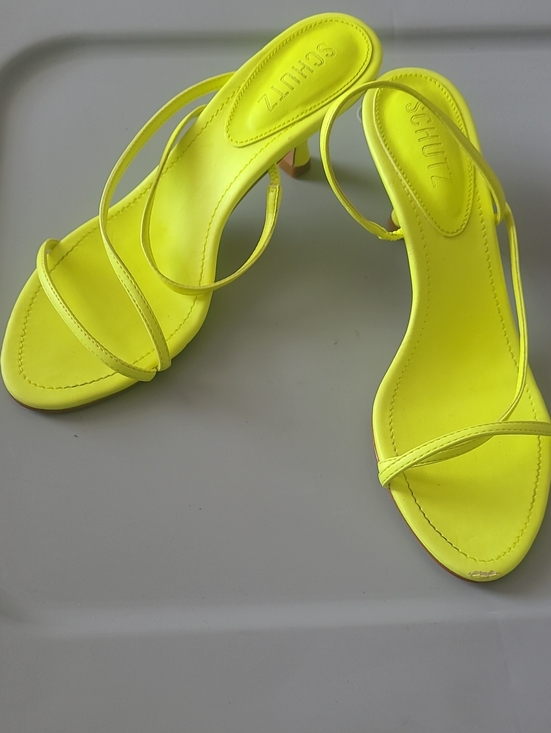 SCHUTZ Shoes - Schutz Neon Yellow Strappy Heel Sandals for Women Size 7